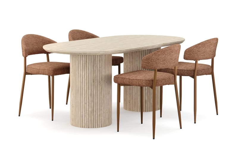 Kopparbo Spisebord Travertin-look med 4 stk Jairam Matstkolar - Beige - Møbler - Bord - Spisegrupper