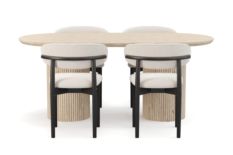 Kopparbo Spisebord Travertin-look med 4 stk Jaiveer Matstkolar - Beige - Møbler - Bord - Spisegrupper