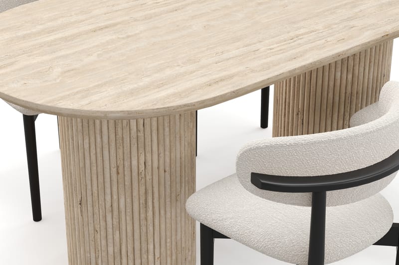 Kopparbo Spisebord Travertin-look med 4 stk Jaiveer Matstkolar - Beige - Møbler - Bord - Spisegrupper