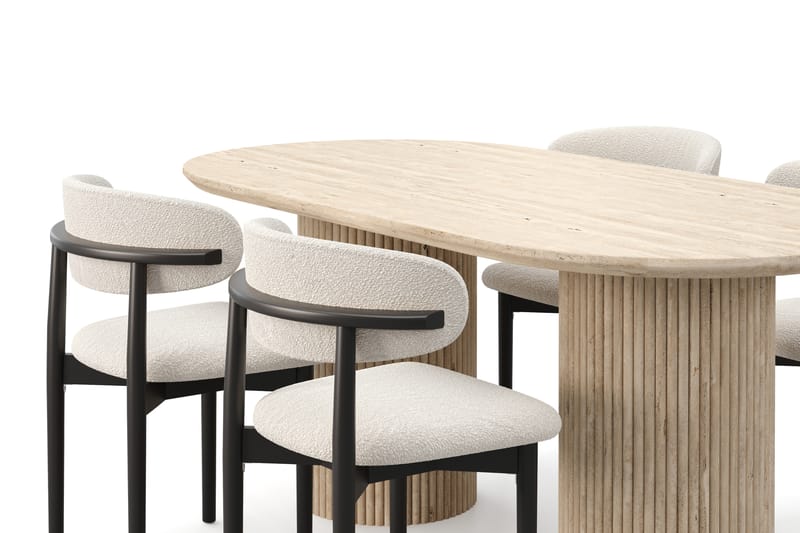 Kopparbo Spisebord Travertin-look med 4 stk Jaiveer Matstkolar - Beige - Møbler - Bord - Spisegrupper