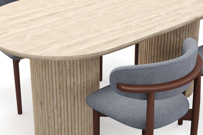 Kopparbo Spisebord Travertin-look med 4 stk Jaiveer Matstkolar - Beige - Møbler - Bord - Spisegrupper