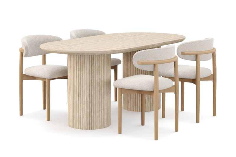 Kopparbo Spisebord Travertin-look med 4 stk Jaiveer Matstkolar - Beige - Møbler - Bord - Spisegrupper