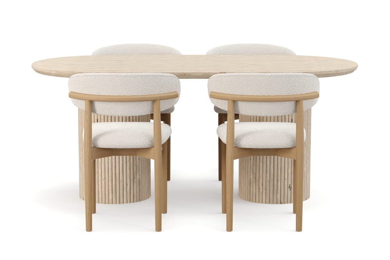 Kopparbo Spisebord Travertin-look med 4 stk Jaiveer Matstkolar - Beige - Møbler - Bord - Spisegrupper