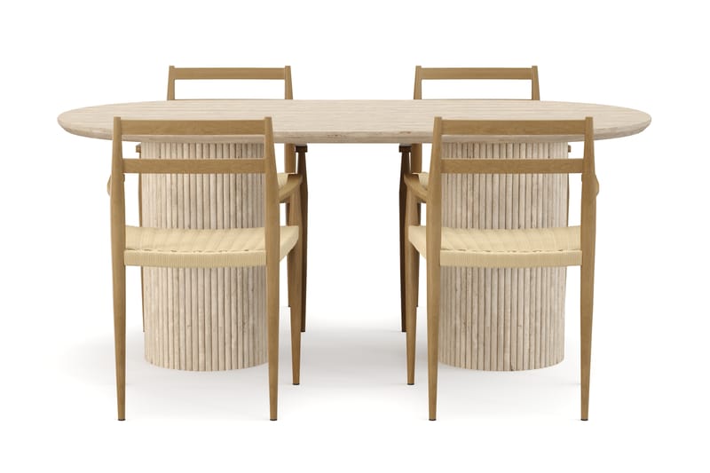 Kopparbo Spisebord Travertin-look med 4 stk Jamna Karmstkolar - Beige - Møbler - Bord - Spisegrupper