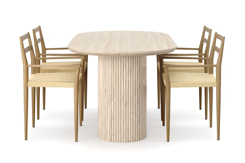 Kopparbo Spisebord Travertin-look med 4 stk Jamna Karmstkolar - Beige - Møbler - Bord - Spisegrupper