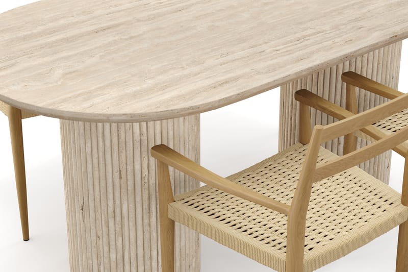 Kopparbo Spisebord Travertin-look med 4 stk Jamna Karmstkolar - Beige - Møbler - Bord - Spisegrupper
