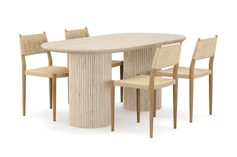 Kopparbo Spisebord Travertin-look med 4 stk Jamna Matstkolar - Beige - Møbler - Bord - Spisegrupper