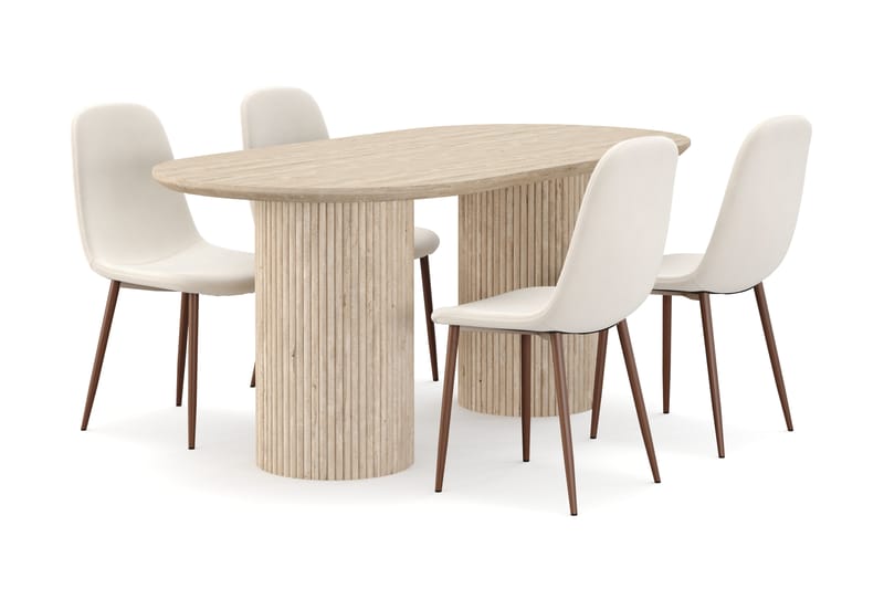 Kopparbo Spisebord Travertin-look med 4 stk Nibe Matstkolar - Beige - Møbler - Bord - Spisegrupper