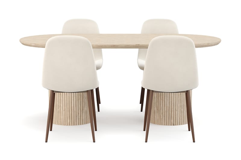 Kopparbo Spisebord Travertin-look med 4 stk Nibe Matstkolar - Beige - Møbler - Bord - Spisegrupper