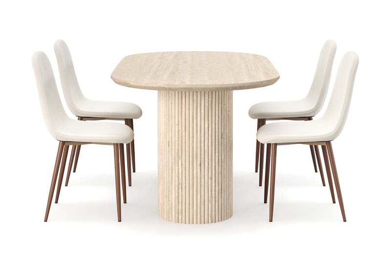 Kopparbo Spisebord Travertin-look med 4 stk Nibe Matstkolar - Beige - Møbler - Bord - Spisegrupper