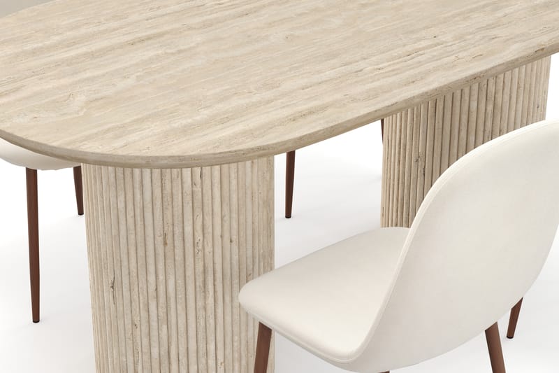 Kopparbo Spisebord Travertin-look med 4 stk Nibe Matstkolar - Beige - Møbler - Bord - Spisegrupper