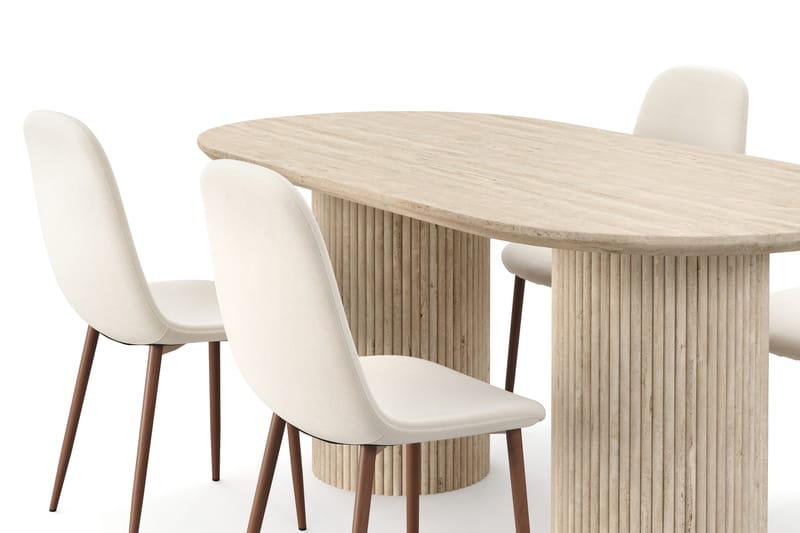 Kopparbo Spisebord Travertin-look med 4 stk Nibe Matstkolar - Beige - Møbler - Bord - Spisegrupper