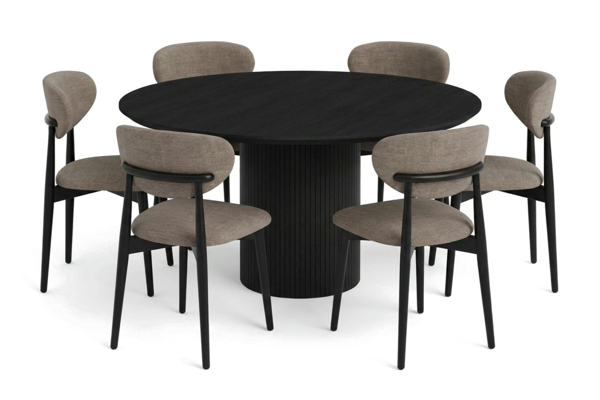 Kopparbo spisegruppe, rund 150 cm, svart med 6 Molly spisestoler - Svart