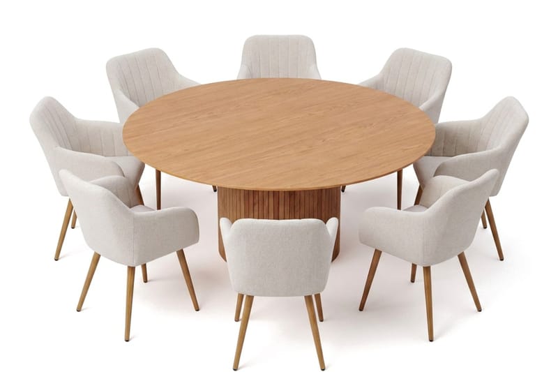 Kopparbo spisegruppe, rund 180 cm, eik med 8 Filippa spisestoler - Eik - Møbler - Bord - Spisegrupper