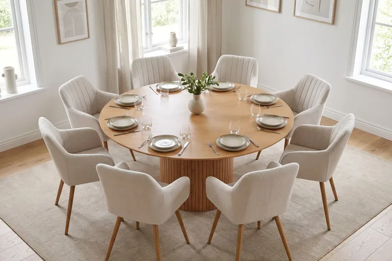 Kopparbo spisegruppe, rund 180 cm, eik med 8 Filippa spisestoler - Eik - Møbler - Bord - Spisegrupper