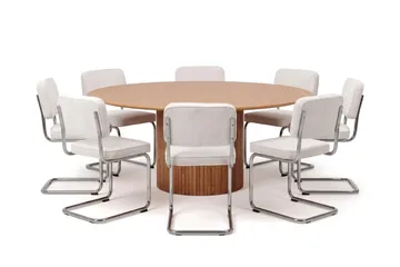 Kopparbo spisegruppe, rund 180 cm, eik med 8 Milva spisestoler - Eik - Møbler - Bord - Spisegrupper