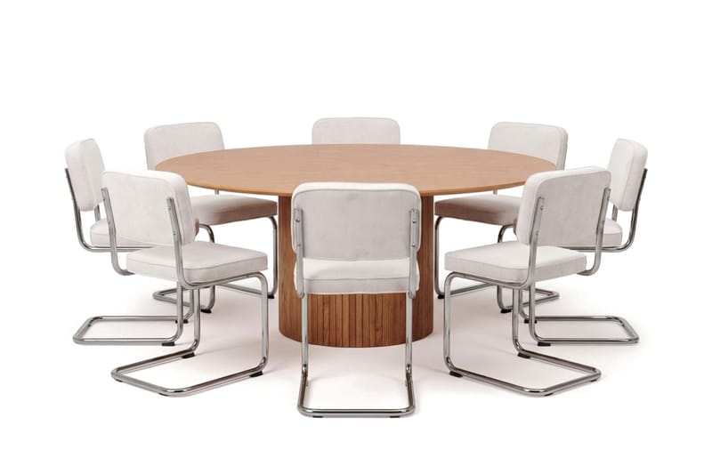 Kopparbo spisegruppe, rund 180 cm, eik med 8 Milva spisestoler - Eik - Møbler - Bord - Spisegrupper