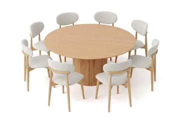 Kopparbo spisegruppe, rund 180 cm, eik med 8 Molly spisestoler - Eik - Møbler - Bord - Spisegrupper