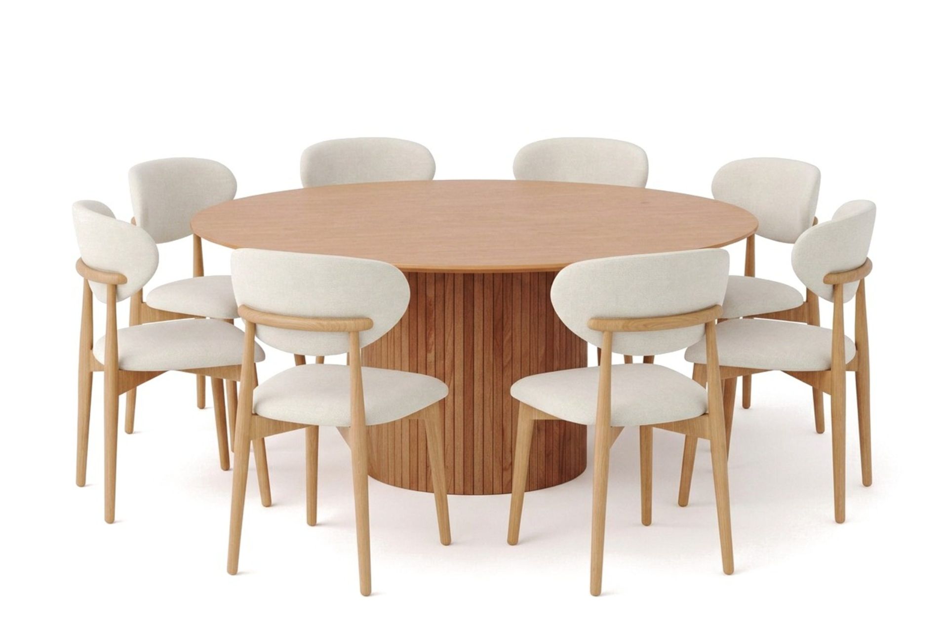 Kopparbo spisegruppe, rund 180 cm, eik med 8 Molly spisestoler - Eik
