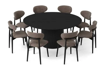 Kopparbo spisegruppe, rund 180 cm, svart med 8 Molly spisestoler - Svartbeiset eik - Møbler - Bord - Spisegrupper