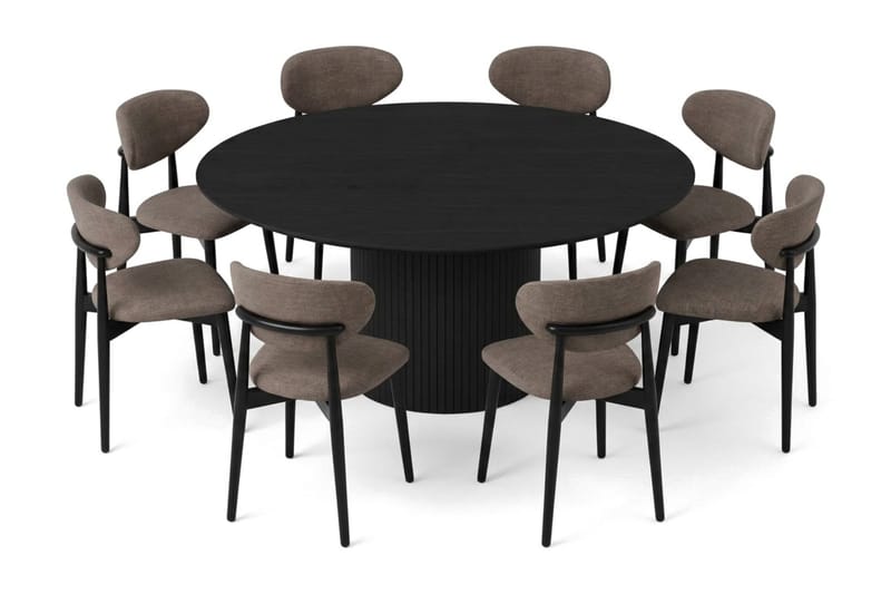 Kopparbo spisegruppe, rund 180 cm, svart med 8 Molly spisestoler - Svartbeiset eik - Møbler - Bord - Spisegrupper