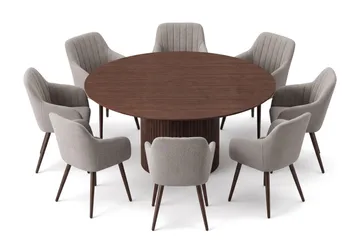 Kopparbo spisegruppe, rund 180 cm, valnøtt med 8 Filippa spisestoler - Valnøtt - Møbler - Bord - Spisegrupper