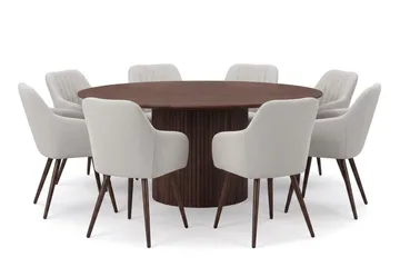 Kopparbo spisegruppe, rund 180 cm, valnøtt med 8 Filippa spisestoler - Valnøtt - Møbler - Bord - Spisegrupper