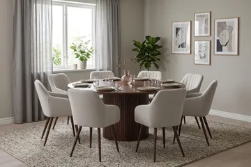 Kopparbo spisegruppe, rund 180 cm, valnøtt med 8 Filippa spisestoler - Valnøtt - Møbler - Bord - Spisegrupper