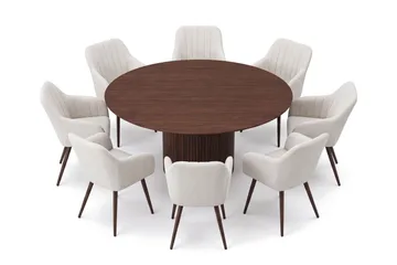 Kopparbo spisegruppe, rund 180 cm, valnøtt med 8 Filippa spisestoler - Valnøtt - Møbler - Bord - Spisegrupper