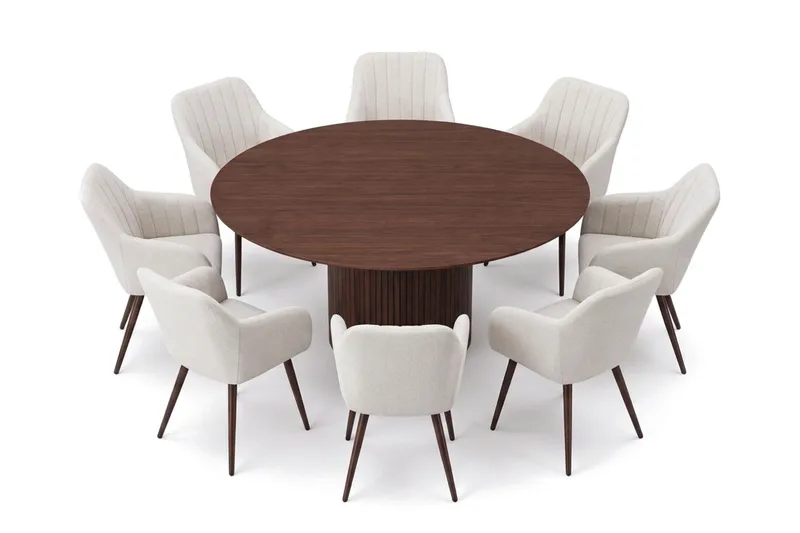 Kopparbo spisegruppe, rund 180 cm, valnøtt med 8 Filippa spisestoler - Valnøtt - Møbler - Bord - Spisegrupper