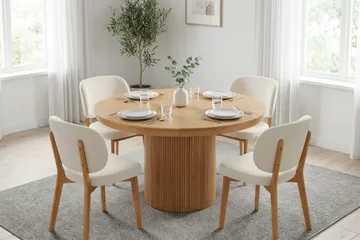 Kopparbo spisegruppe, uttrekkbar og rund, 120–220 cm i eik med 4 Eira spisestoler - Eik - Møbler - Bord - Spisegrupper