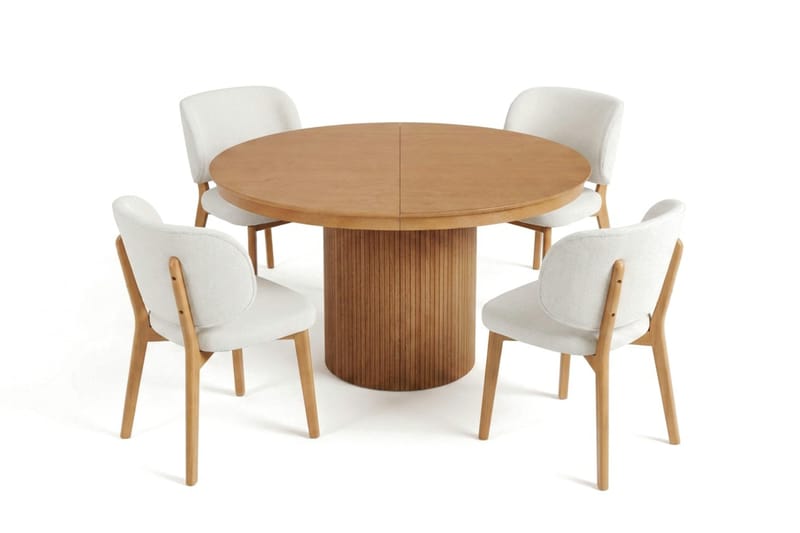 Kopparbo spisegruppe, uttrekkbar og rund, 120–220 cm i eik med 4 Eira spisestoler - Eik - Møbler - Bord - Spisegrupper