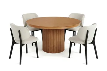Kopparbo spisegruppe, uttrekkbar og rund, 120–220 cm i svart med 4 Eira spisestoler - Svartbeiset eik - Møbler - Bord - Spisegrupper