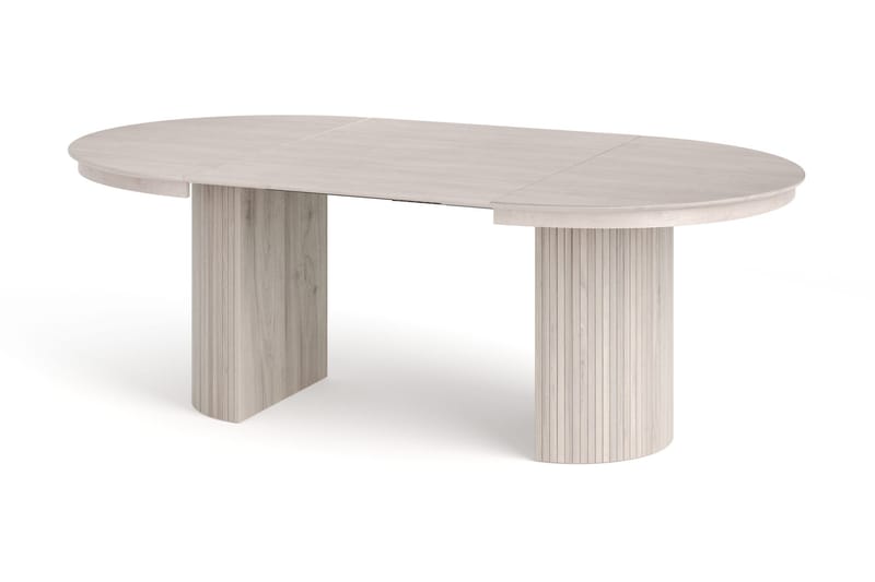 Kopparbo spisegruppe, uttrekkbar og rund 120–220 cm, hvitlasert, med 4 Amelia spisestoler med pute - Hvitlasert/Beige - Møbler - Bord - Spisegrupper