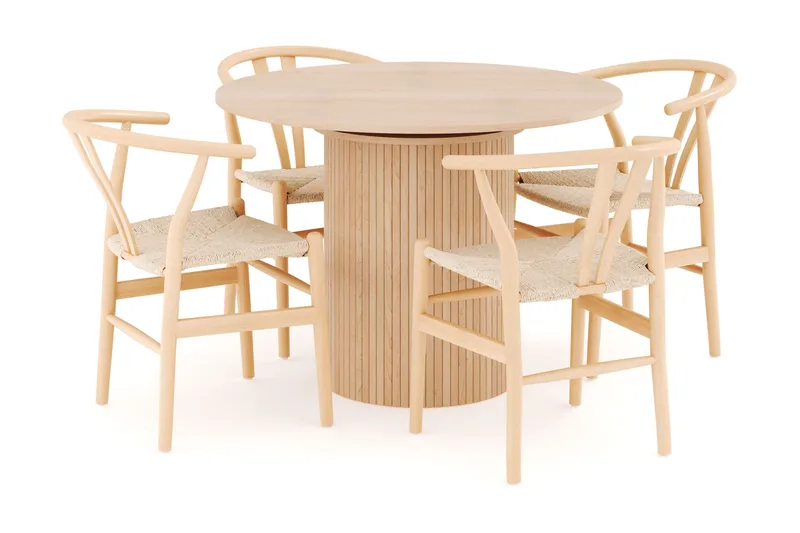 Kopparbo Spisegruppe 106 cm Forlengbar med 4 Dastoori Spisestoler, Whitewash