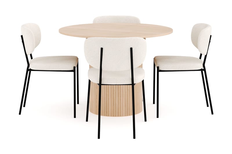 Kopparbo Spisegruppe 106 cm Forlengbar med 4 Gemmiano Spisestoler - Whitewash - Møbler - Bord - Spisegrupper