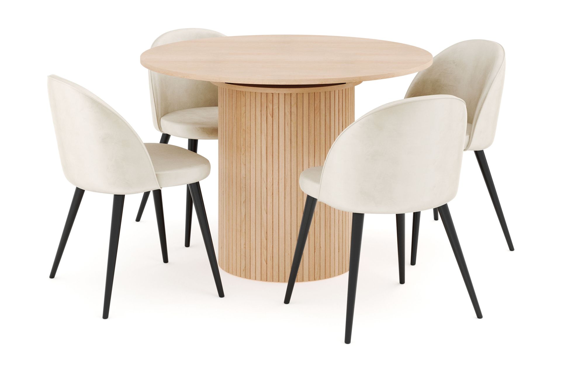 Kopparbo Spisegruppe 106 cm Forlengbar med 4 Valeri Fløyelsstoler - Whitewash - Møbler - Bord - Spisegrupper