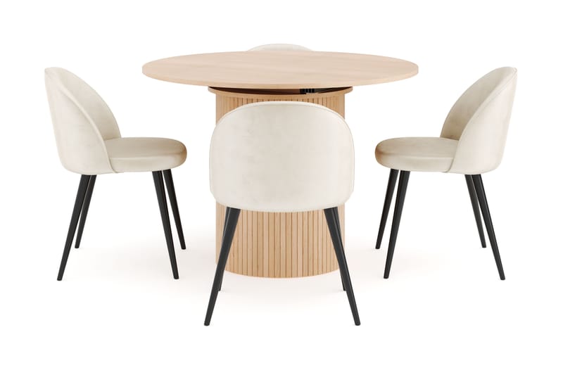 Kopparbo Spisegruppe 106 cm Forlengbar med 4 Valeri Fløyelsstoler - Whitewash - Møbler - Bord - Spisegrupper