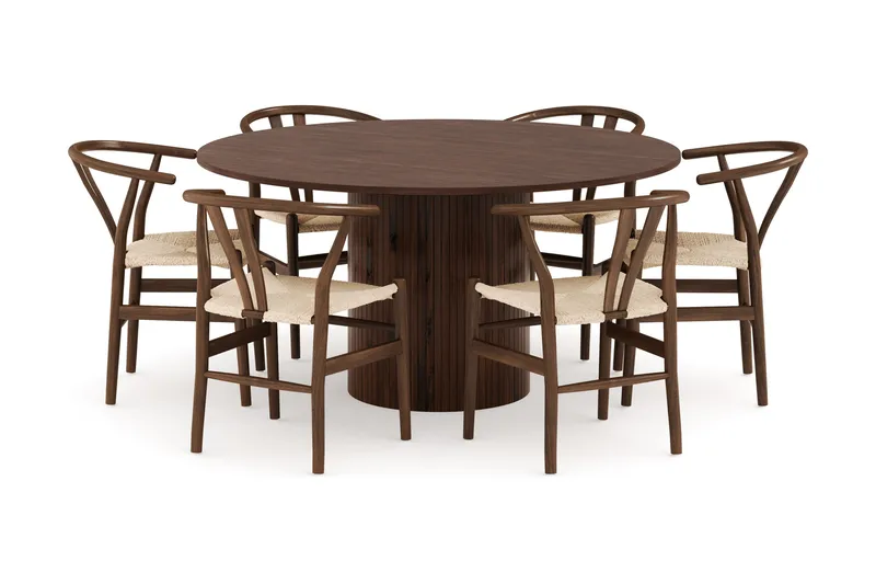 Kopparbo Spisegruppe 150 cm med 6 Dastoori Spisestoler, Valnøtt