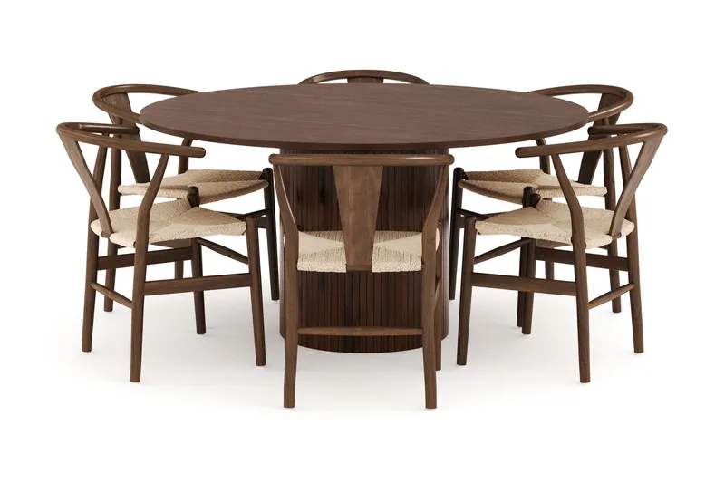 Kopparbo Spisegruppe 150 cm med 6 Dastoori Spisestoler, Valnøtt