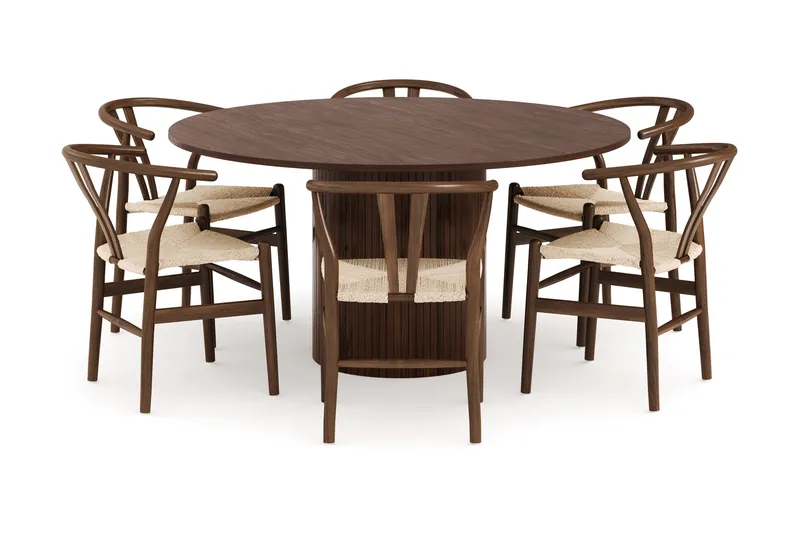 Kopparbo Spisegruppe 150 cm med 6 Dastoori Spisestoler - Valnøtt - Møbler - Bord - Spisegrupper