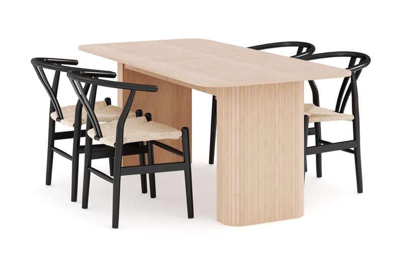 Kopparbo Spisegruppe 180-240 cm Forlengbar med 4 Dastoori Spisestoler, Whitewash