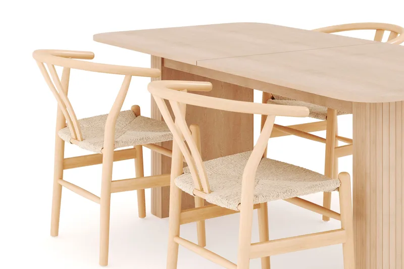 Kopparbo Spisegruppe 180-240 cm Forlengbar med 4 Dastoori Spisestoler - Whitewash - Møbler - Bord - Spisegrupper