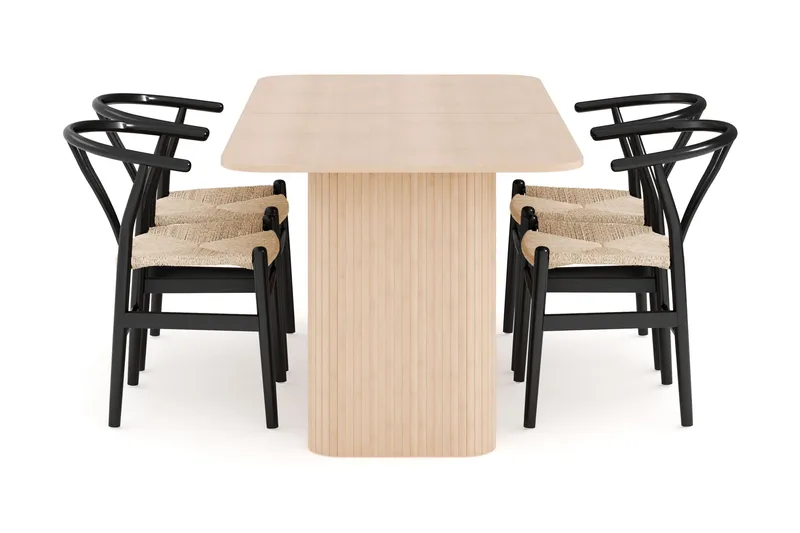 Kopparbo Spisegruppe 180-240 cm Forlengbar med 4 Dastoori Spisestoler - Whitewash - Møbler - Bord - Spisegrupper