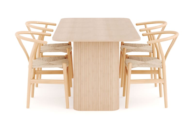 Kopparbo Spisegruppe 180-240 cm Forlengbar med 4 Dastoori Spisestoler - Whitewash - Møbler - Bord - Spisegrupper