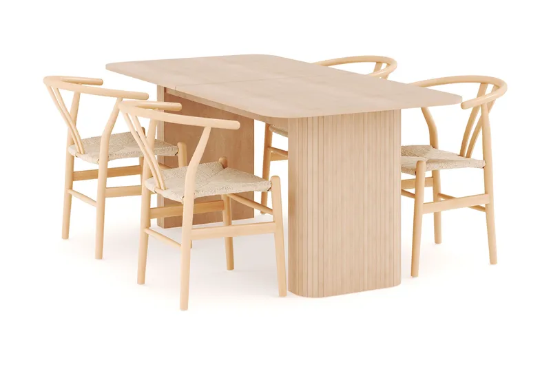 Kopparbo Spisegruppe 180-240 cm Forlengbar med 4 Dastoori Spisestoler, Whitewash