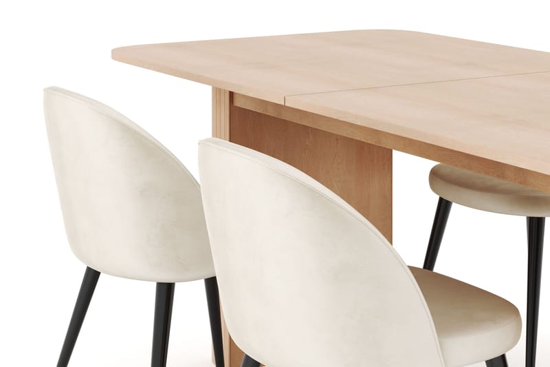 Kopparbo Spisegruppe 180-240 cm Forlengbar med 4 Valeri Fløyelsstoler - Whitewash - Møbler - Bord - Spisegrupper