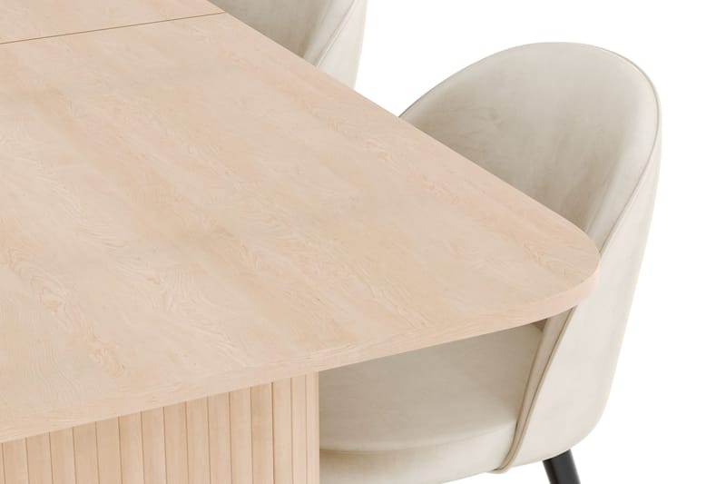 Kopparbo Spisegruppe 180-240 cm Forlengbar med 4 Valeri Fløyelsstoler - Whitewash - Møbler - Bord - Spisegrupper