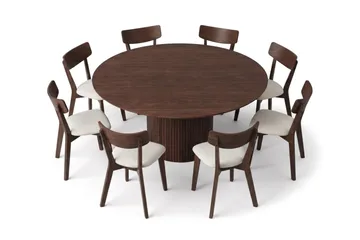 Kopparbo spisegruppe 180 cm rund i valnøtt med 8 Amelia spisestoler med pute - Valnøtt/beige - Møbler - Bord - Spisegrupper