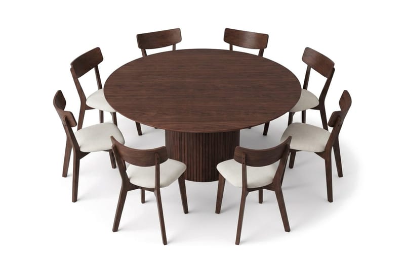 Kopparbo spisegruppe 180 cm rund i valnøtt med 8 Amelia spisestoler med pute - Valnøtt/beige - Møbler - Bord - Spisegrupper